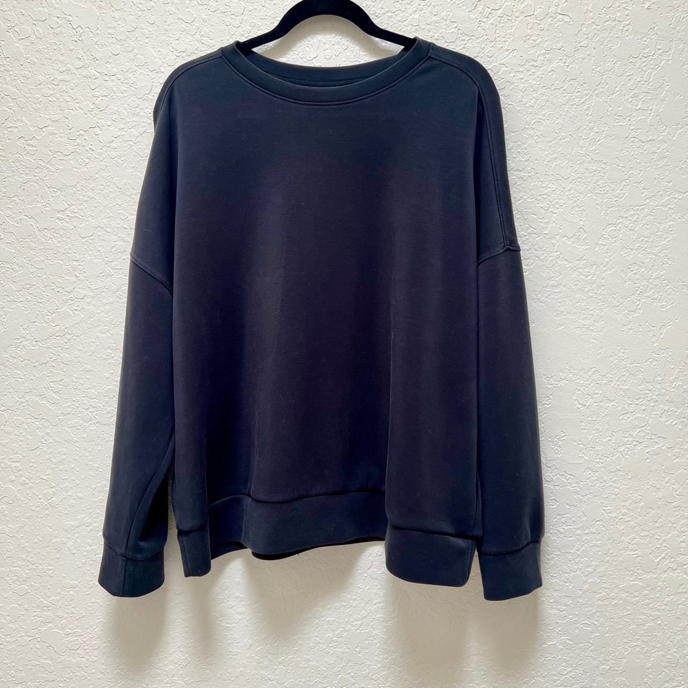 Members Mark Luxe Crew Black Sweatshirt XXL Modal Blend Drop Shoulder Pleat Back